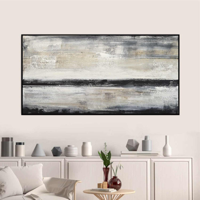 Black Band Wide Panorama Artwork Over Bed Line Horizon living room