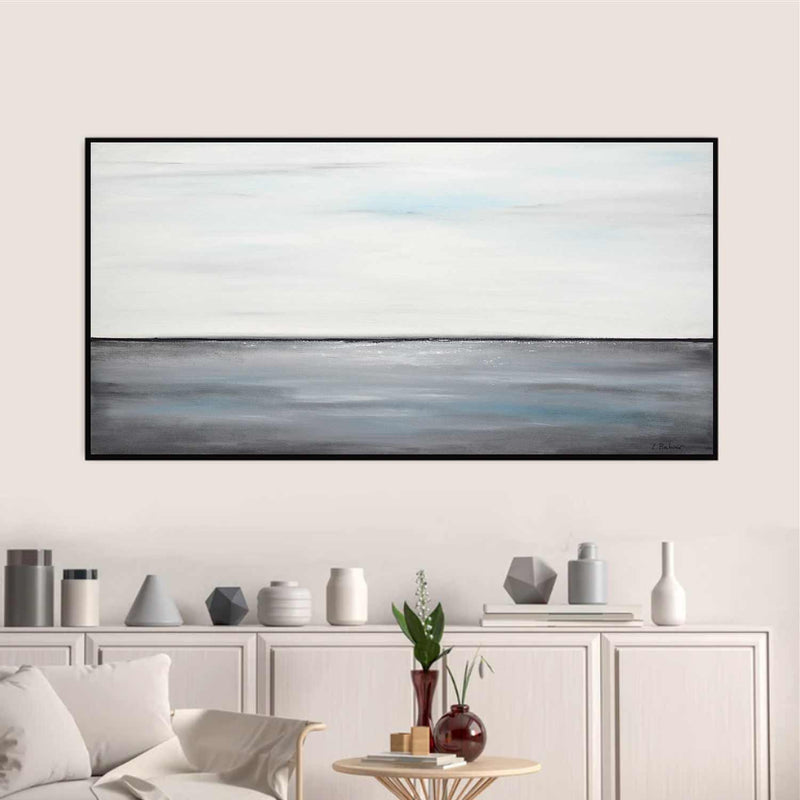 Gray White Wall Art For Bedroom Framed Coastal Abstract