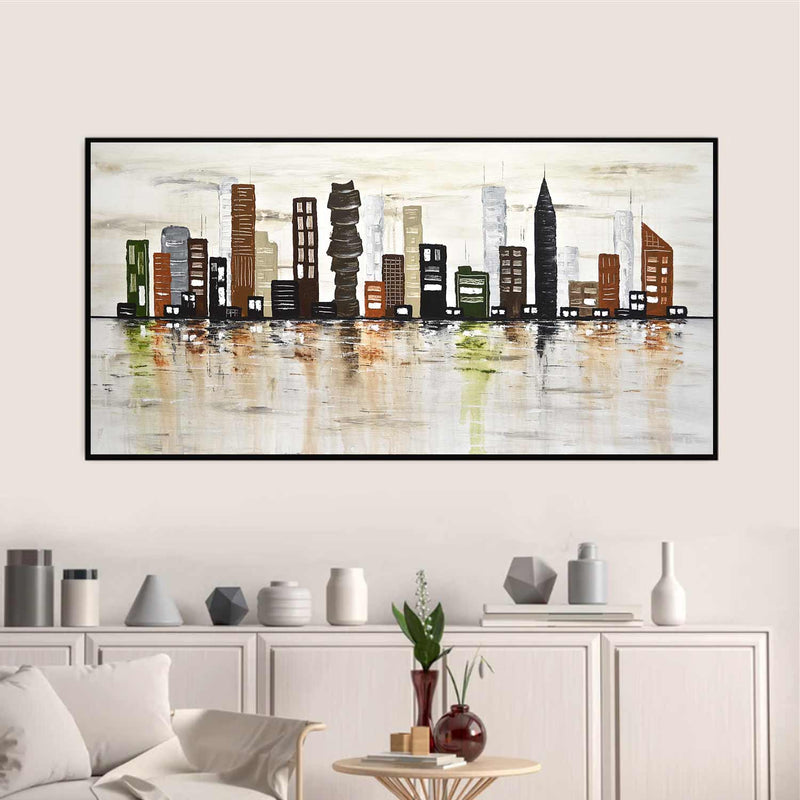 24x48 Downtown Pop Art Painting Skyscrapers Long Thin Art