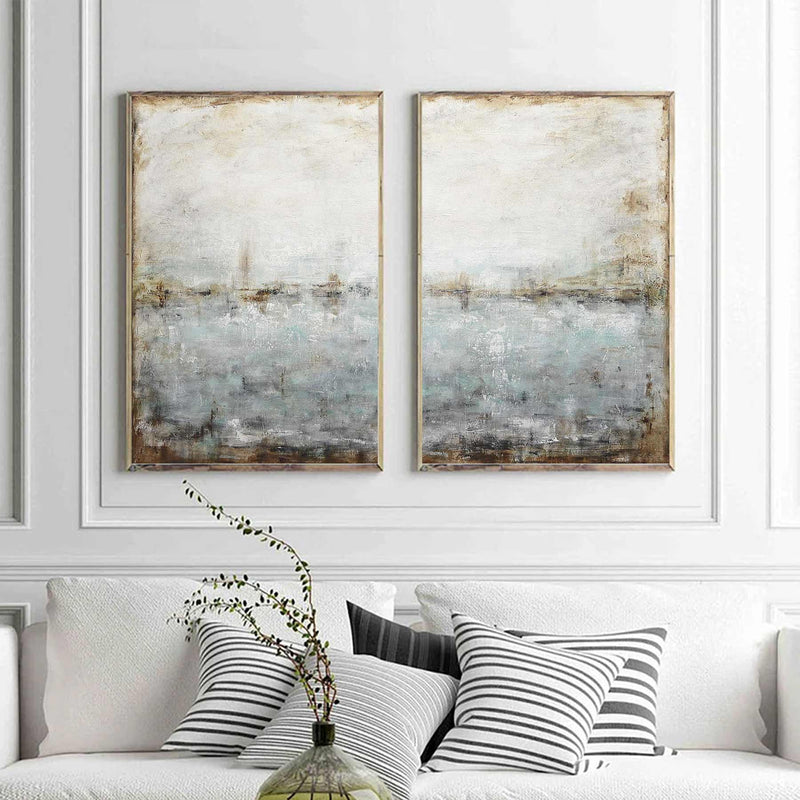 2 Panel Art On Canvas Interior Design Green Blue Paintings