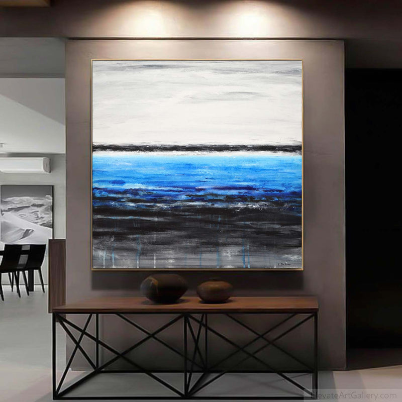 Abstract Painting Blue White Black Square Art 48x48