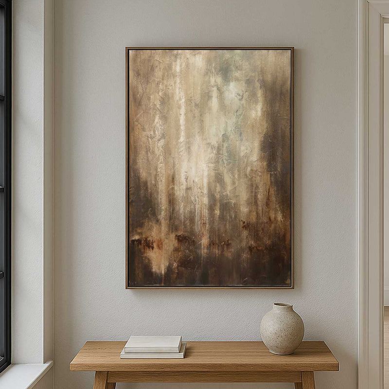 Brown Textured Wabi Sabi Abstract Vertical Painting Modern
