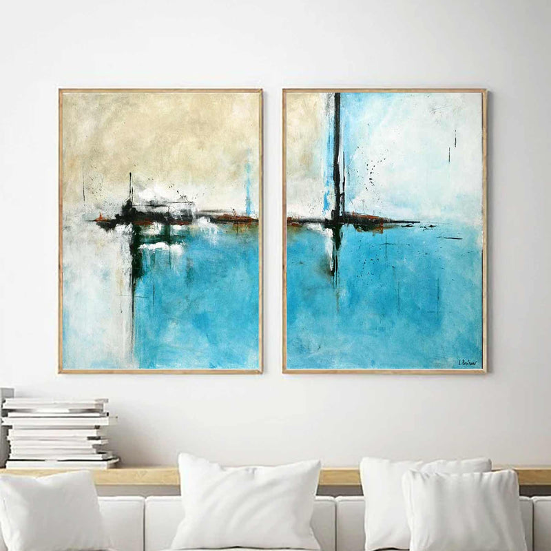 Colorful Diptych Artwork On Canvas American Made Paintings