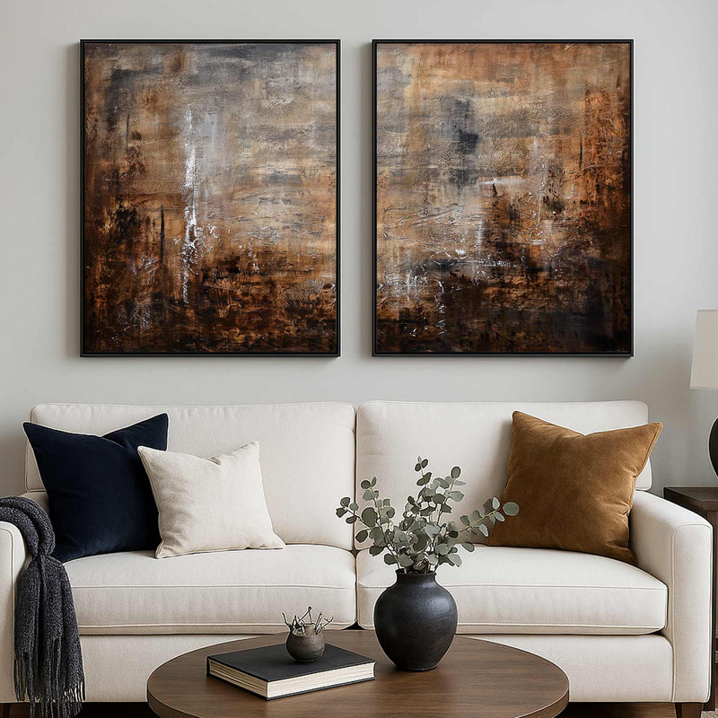Diptych Paintings Brown Abstracts Set Of Two Panels Art