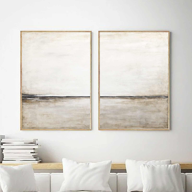 Framed Minimal Paintings Set Of 2 On Canvas Calming Beige