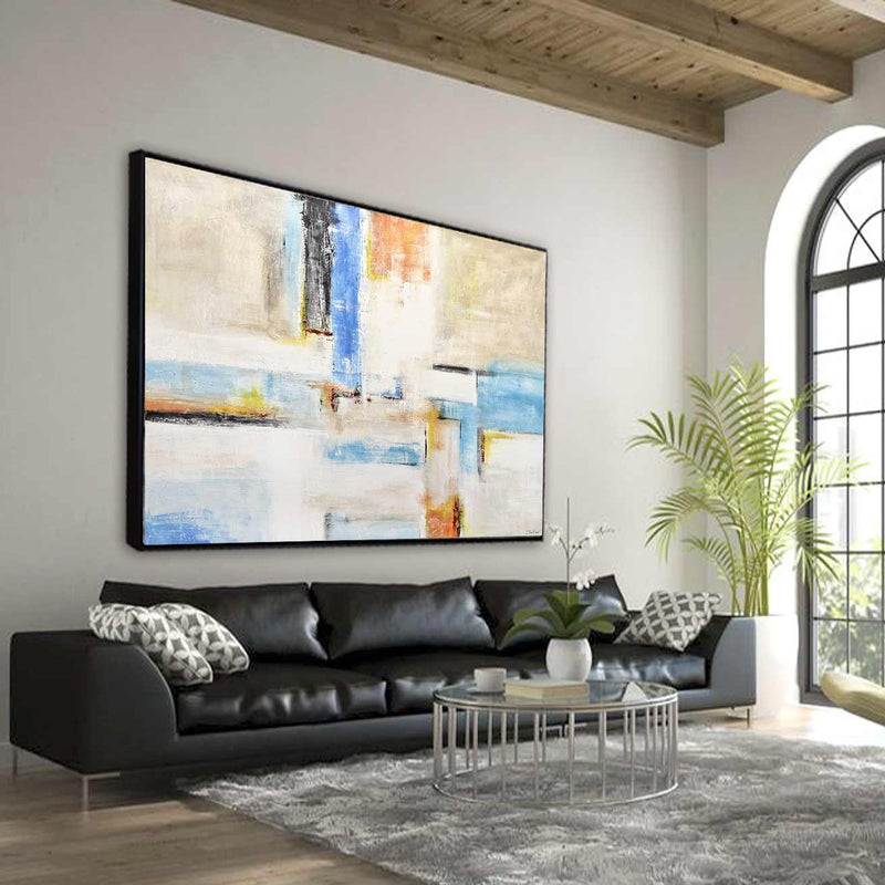 Geometric Abstract Painting Above Couch Colorful Art