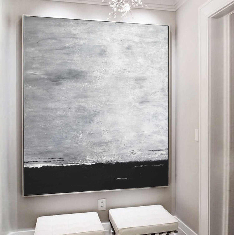Grayscale Square Landscape Wall Art For Dining Room Gray Black