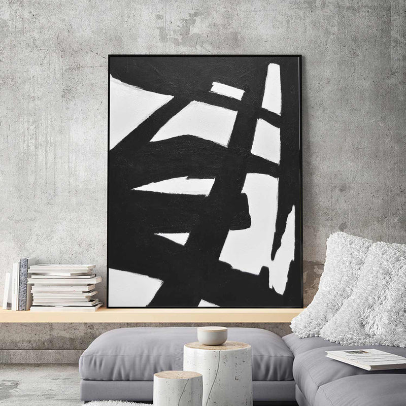 Hand Painted Black White Abstract Art