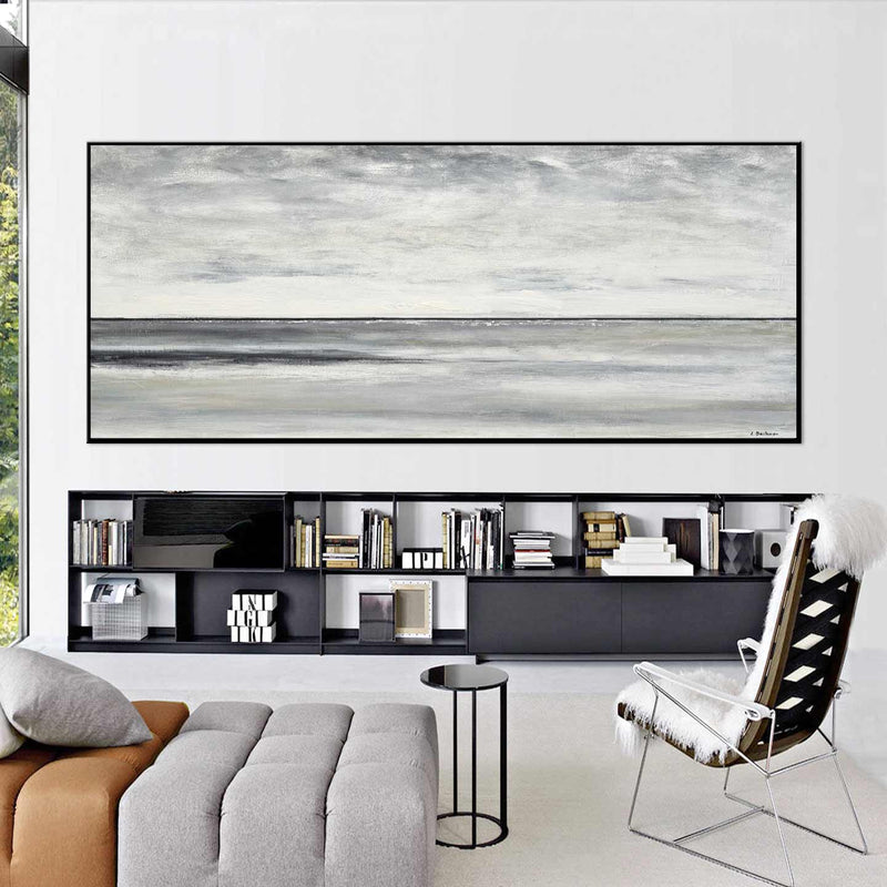 Hand Painted Gray Panorama Painting wood framed