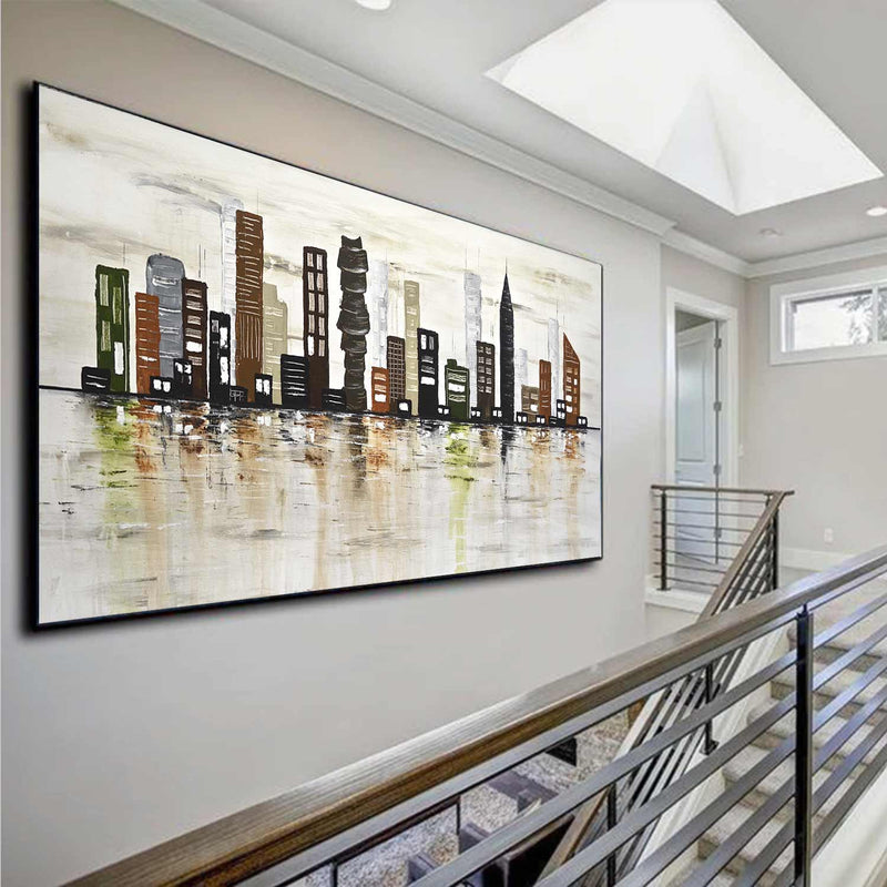 Downtown Pop Art Painting Skyscrapers Long Thin Art