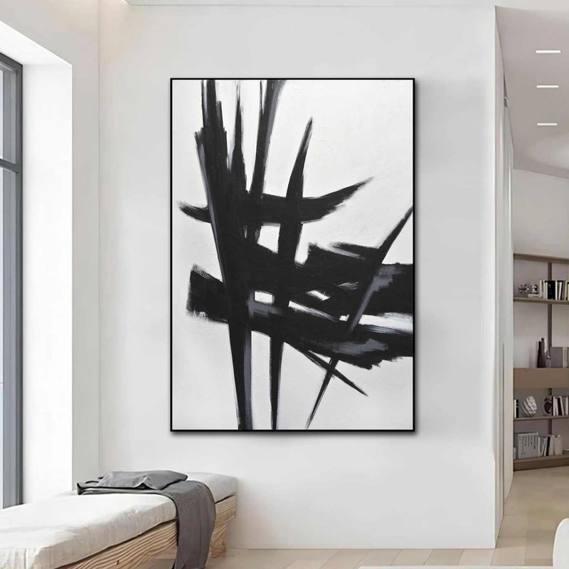 Line Art Black and White Vertical Painting Dynamic Abstract Apartment