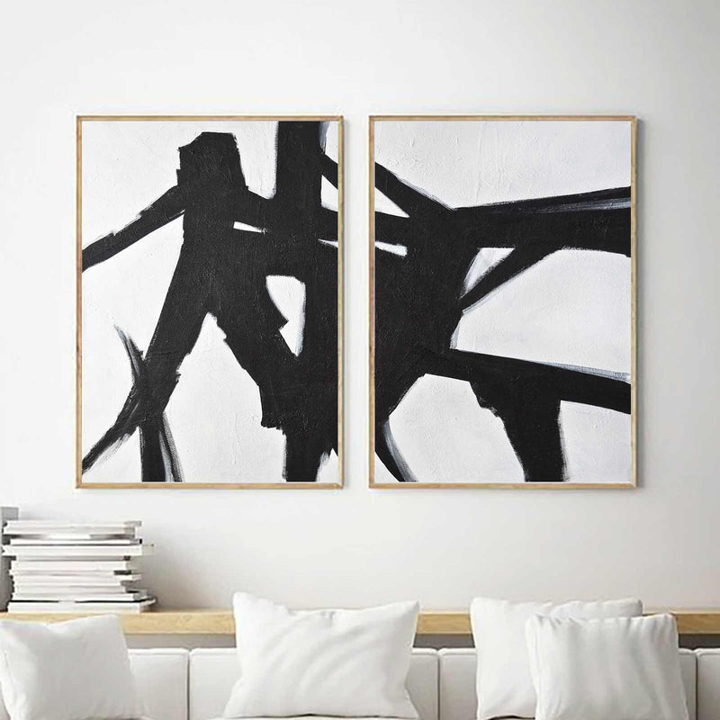 Loft Style Black And White Paintings Duo Line Art On Canvas