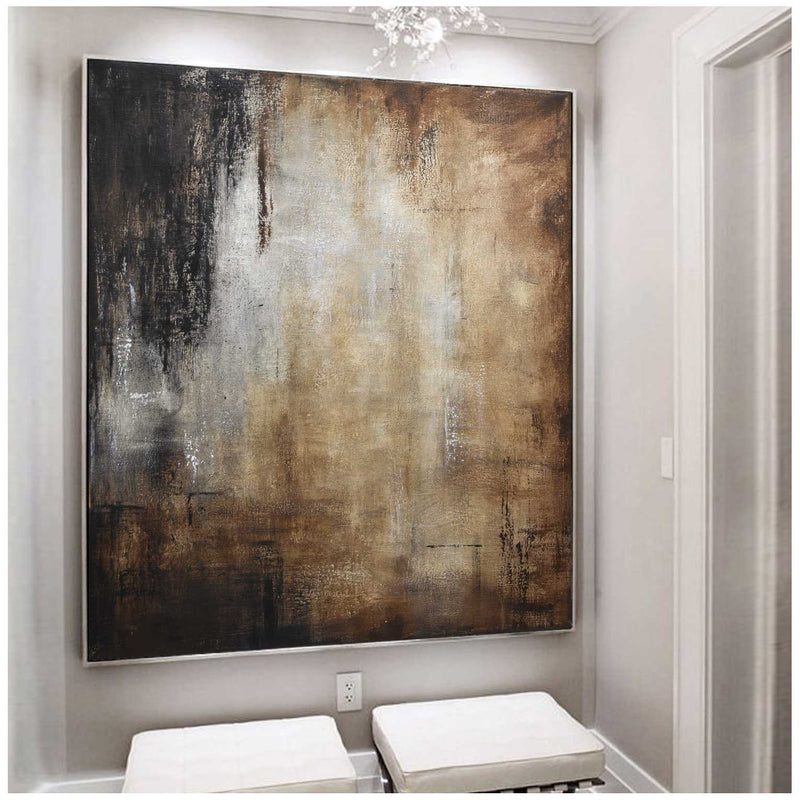 Oversized Wall Art On Canvas Umber Beige Painting Dining Room