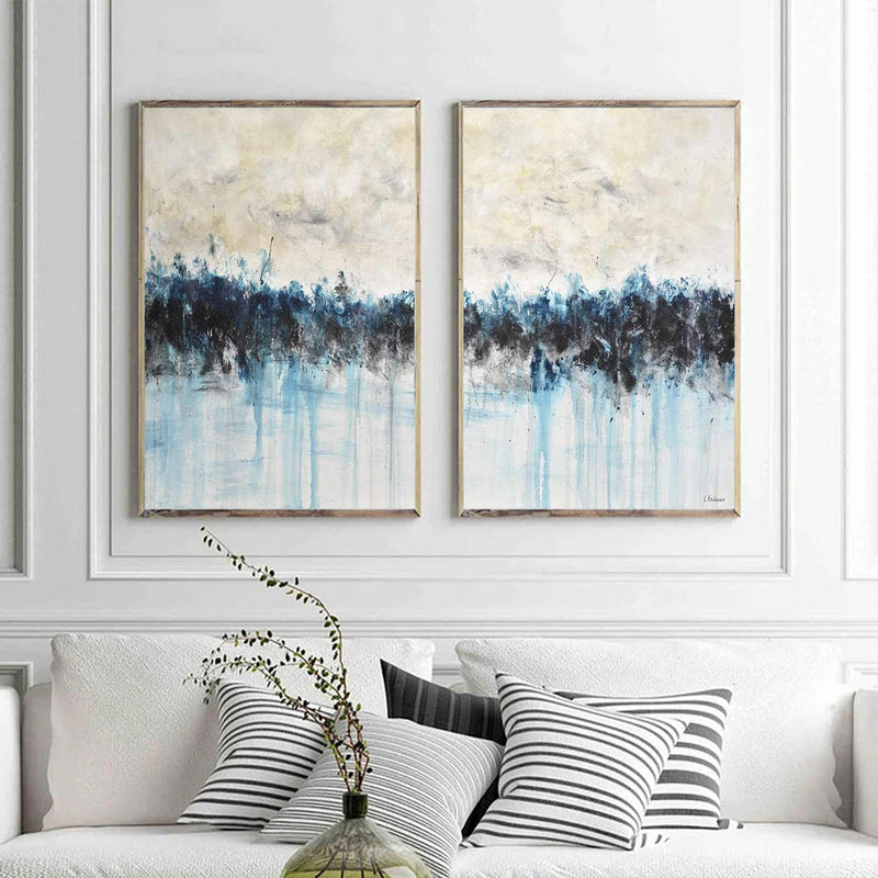 Pouring Painting Blue Sand Diptych Abstracts Set Of Two Bedroom