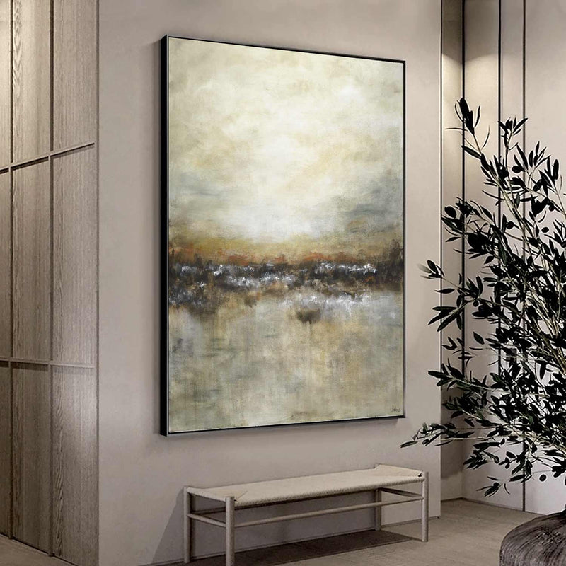 Rich Wall Art Painting Luxury Acrylic Warm Brown Field Landscape