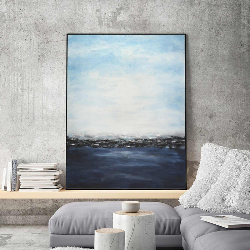 Sea And Sky Painting Handmade Blue Ocean Waves Oil On Canvas
