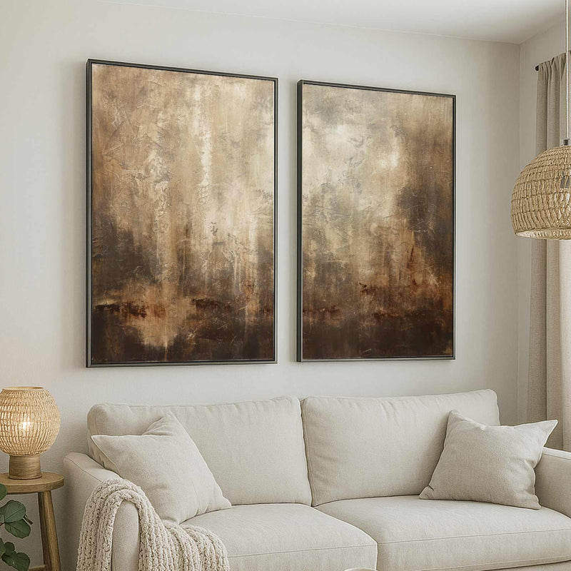 Set Of Two Brown Wabi Sabi Abstract Paintings 2 Panel Wall Art