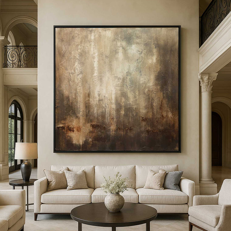 Square Framed Abstract Painting Brown Modern Artwork Living Room