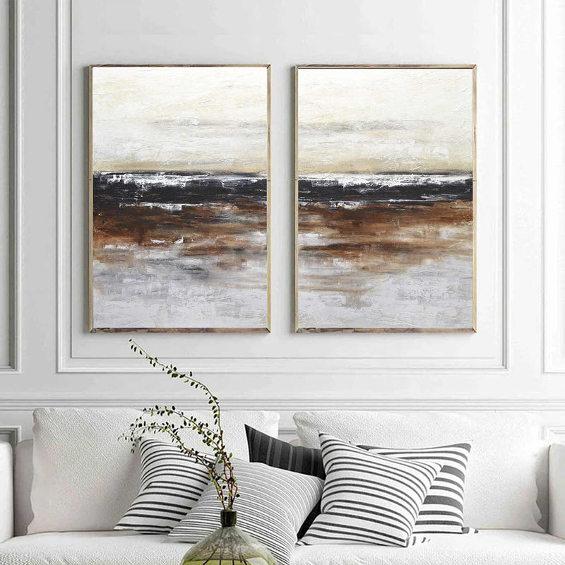 Textured Painting Set Of 2 Large Artworks On Canvas