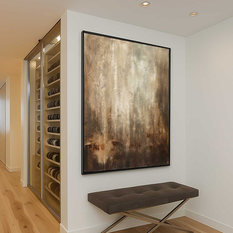 Brown Textured Wabi Sabi Abstract Vertical Painting Modern
