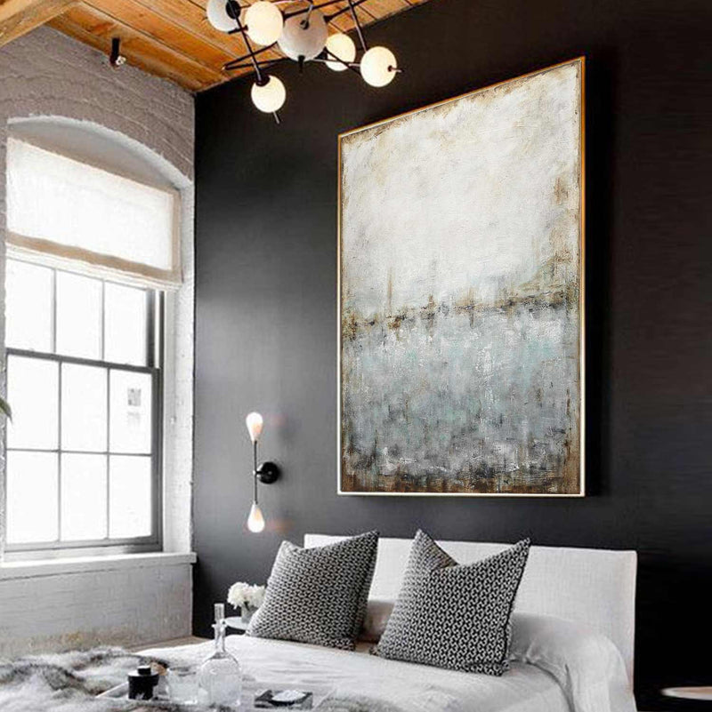 vertical textured abstract above bed
