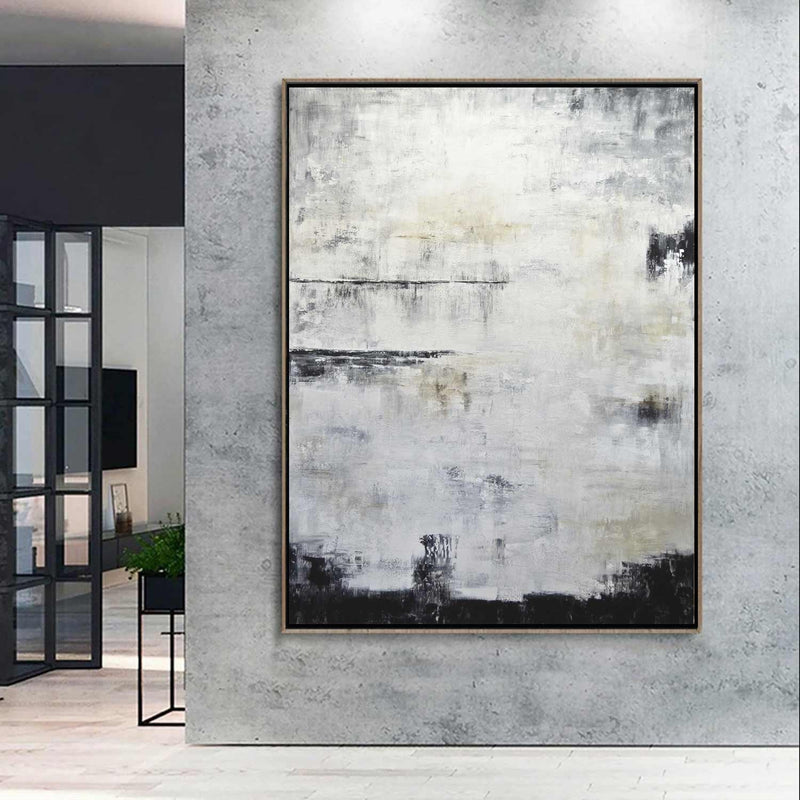 Vertical Abstract Framed Art For Entryway Hand Painted Neutral Tones