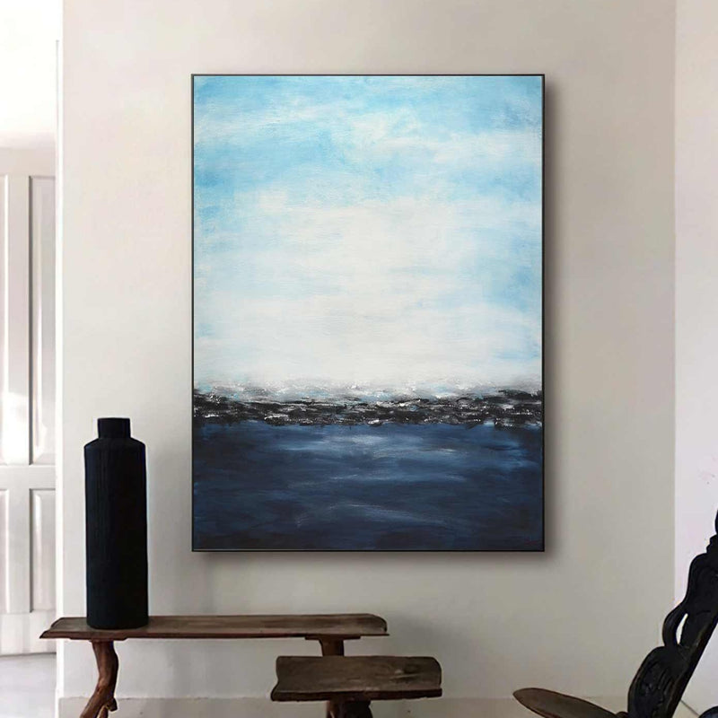Wall Decor Sea And Sky Painting Handmade Blue Ocean Waves Oil On Canvas