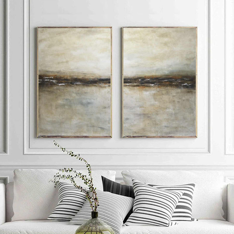 Warm Colors Set Of 2 Paintings Landscape Framed Art