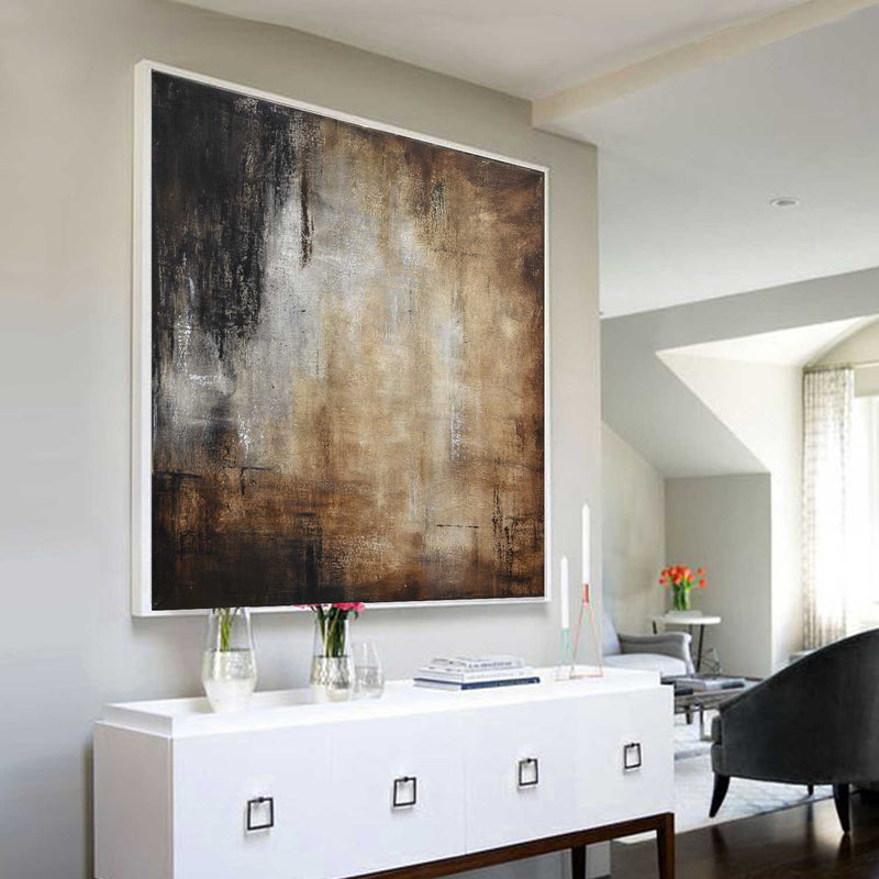 Oversized Wall Art On Canvas Umber Beige Painting abstract brown