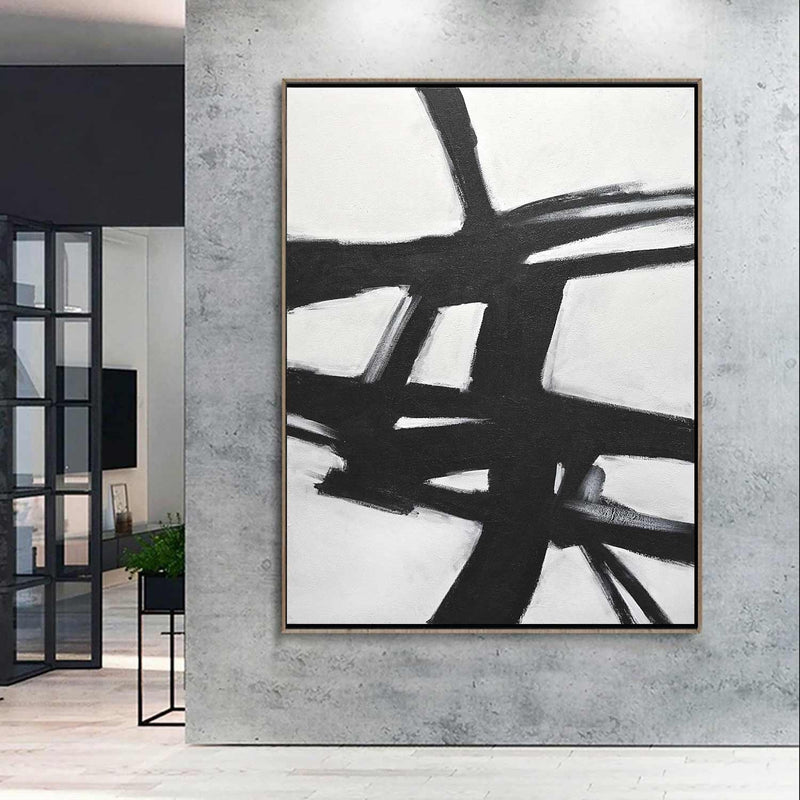 Geometric Forms Expressive Abstract Black White Painting Atomic Era