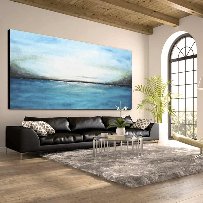 Panoramic Seascape Painting  Blue Wall Art