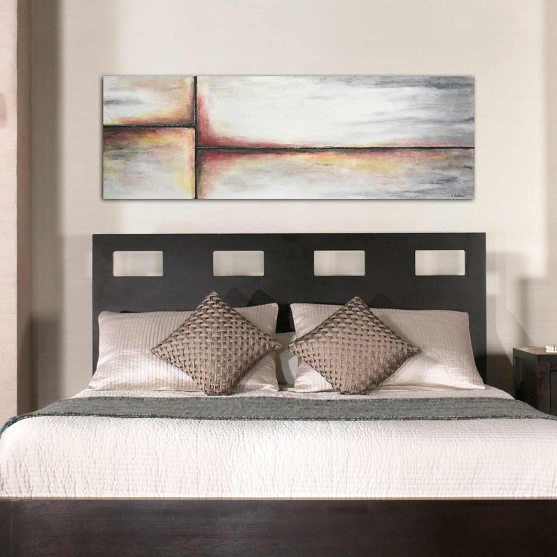 large Long Thin Grey Red Abstract Painting For Decor Current Framed Art