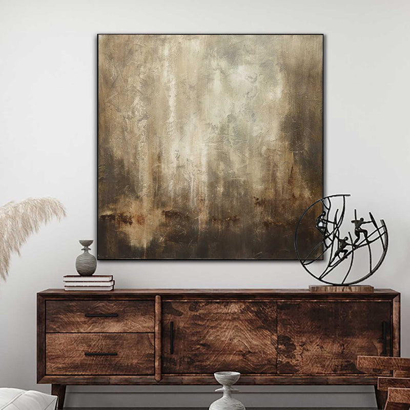 Square Framed Abstract Painting Brown Modern Artwork dining