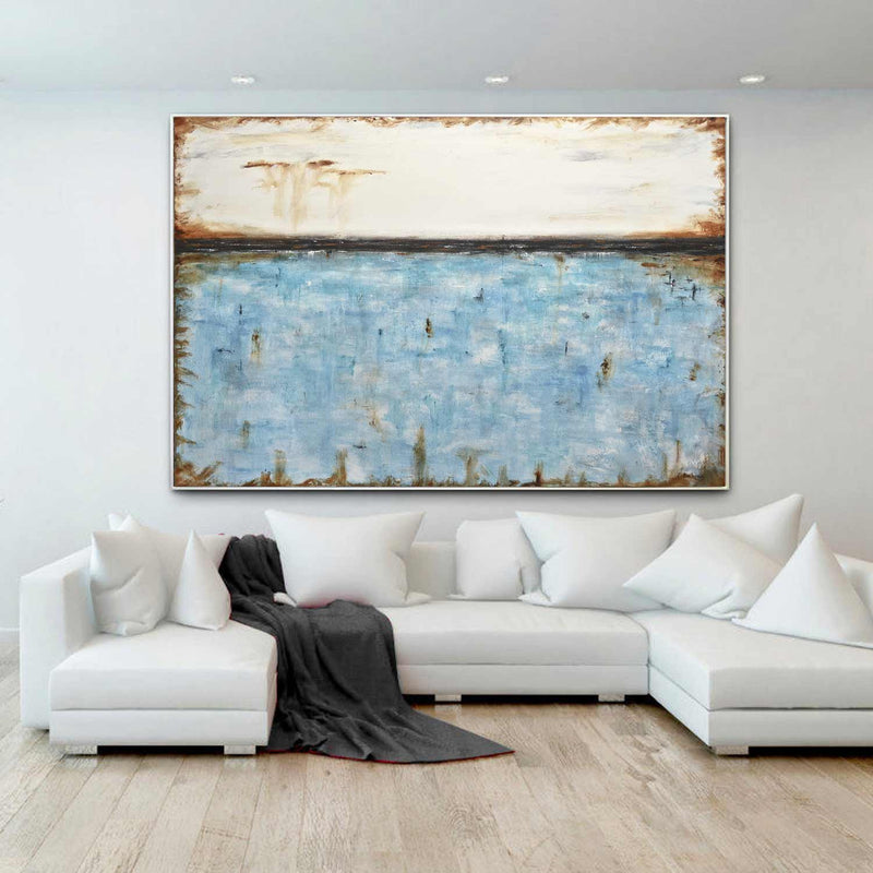 Sea And Sky Painting Grey Clouds Horizon Line Landscape Canvas
