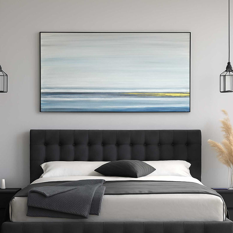 Panoramic Minimal Seascape Painting Blue Gold Art Wide Artwork bedroom