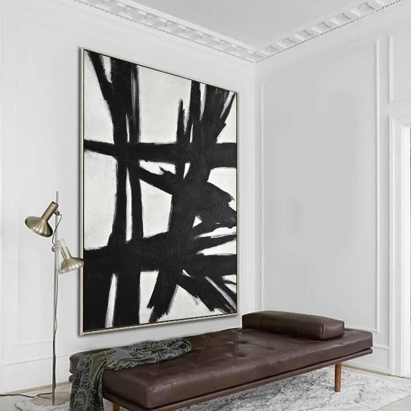 Centerpiece Painting For Office Space Black And White Mid-Century Art
