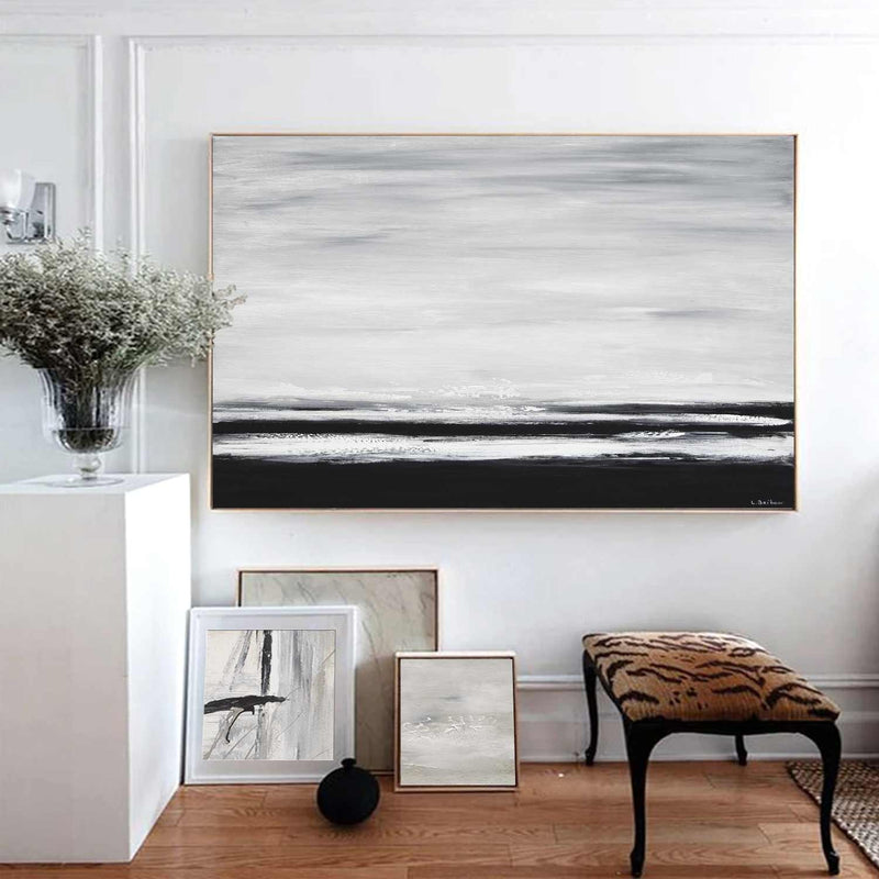 black and white landscape painting
