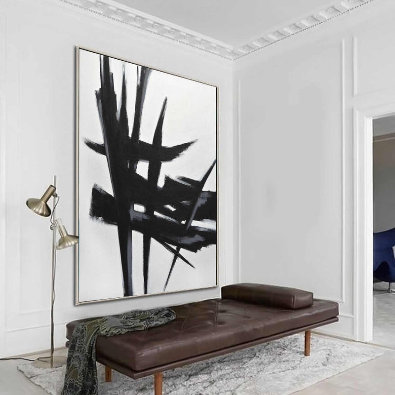 black and white Line Art Black and White Vertical Painting Dynamic Abstract Apartment