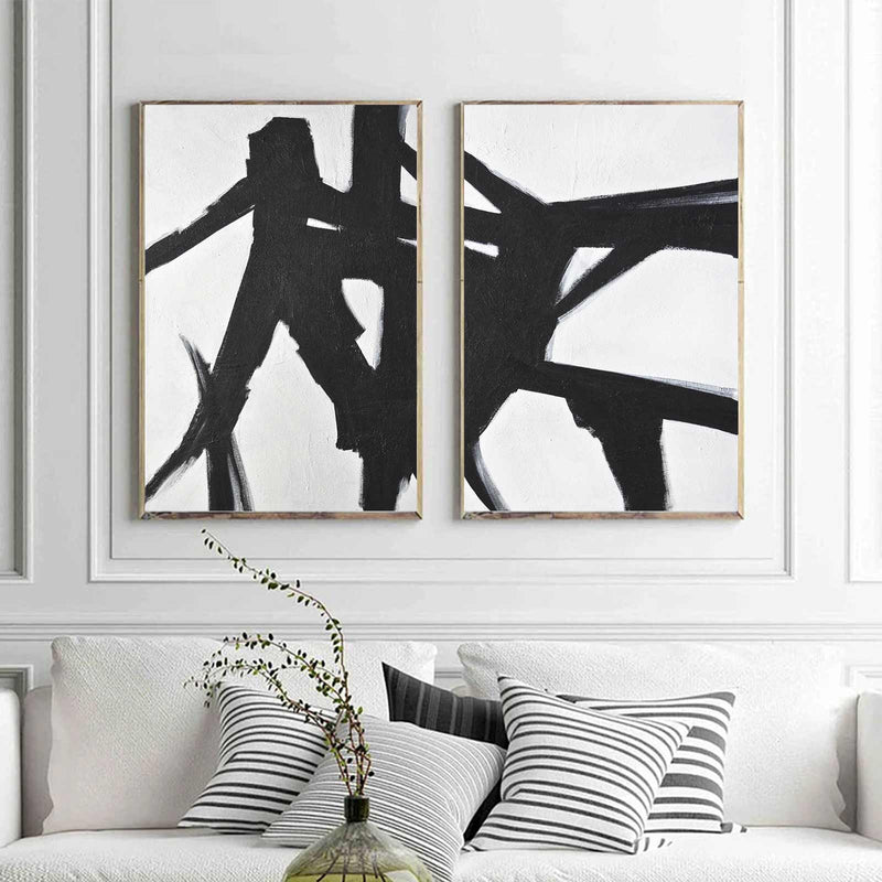 Black And White Paintings Duo Line Art On Canvas