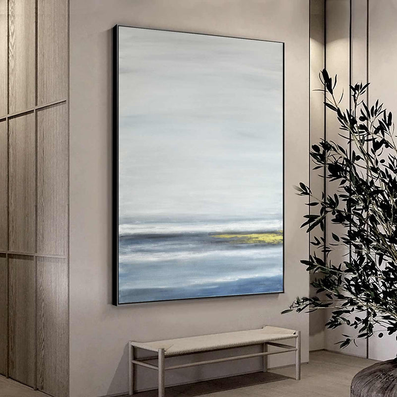 blue gold landscape painting office space