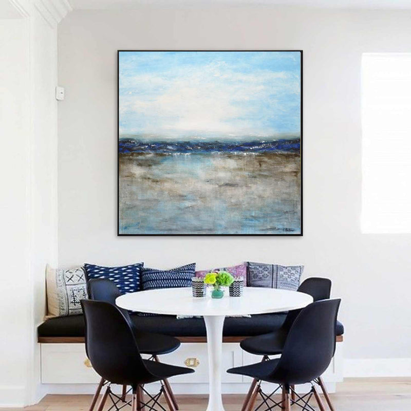 High End Painting Peaceful Blue Brown Seascape Waterscape Abstract