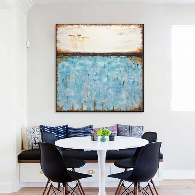 Very Large Wood Framed Blue White Painting Home Decoration