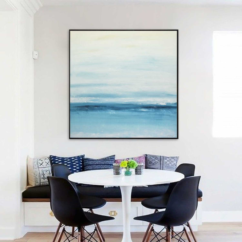 Clean And Minimal Painting Beach Scene Water Sky On Canvas