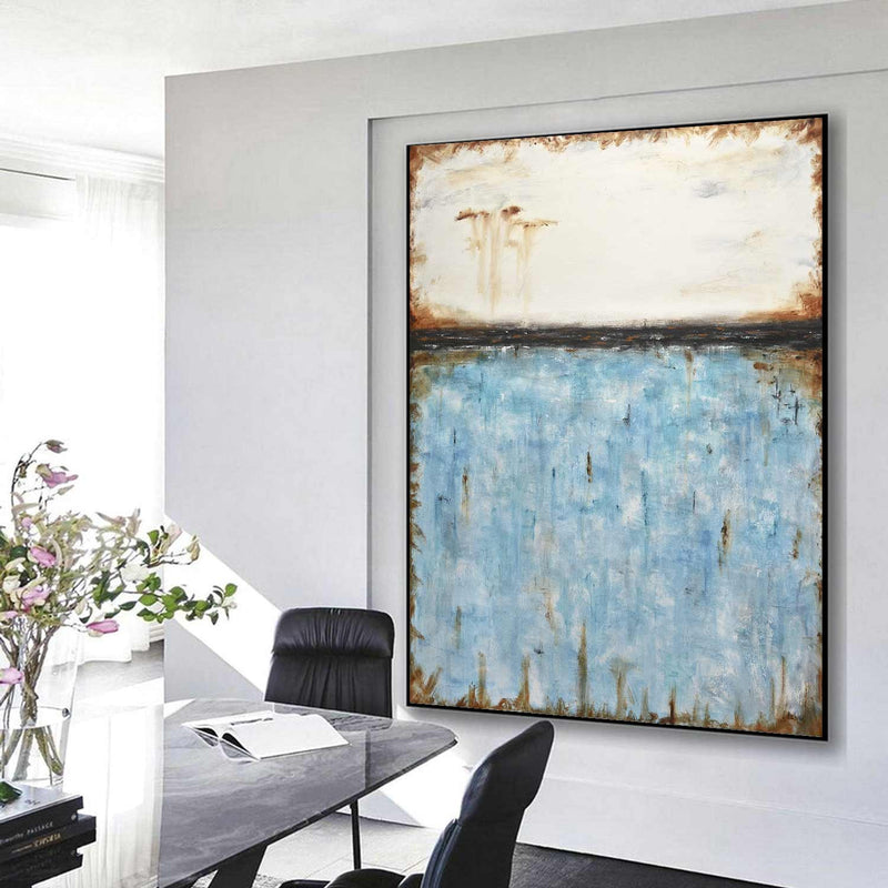 original blue Nordic Abstract Art Painting By American Artist Hand Crafted Vibrant
