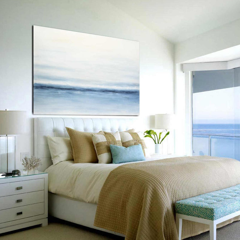 blue abstract coastal painting