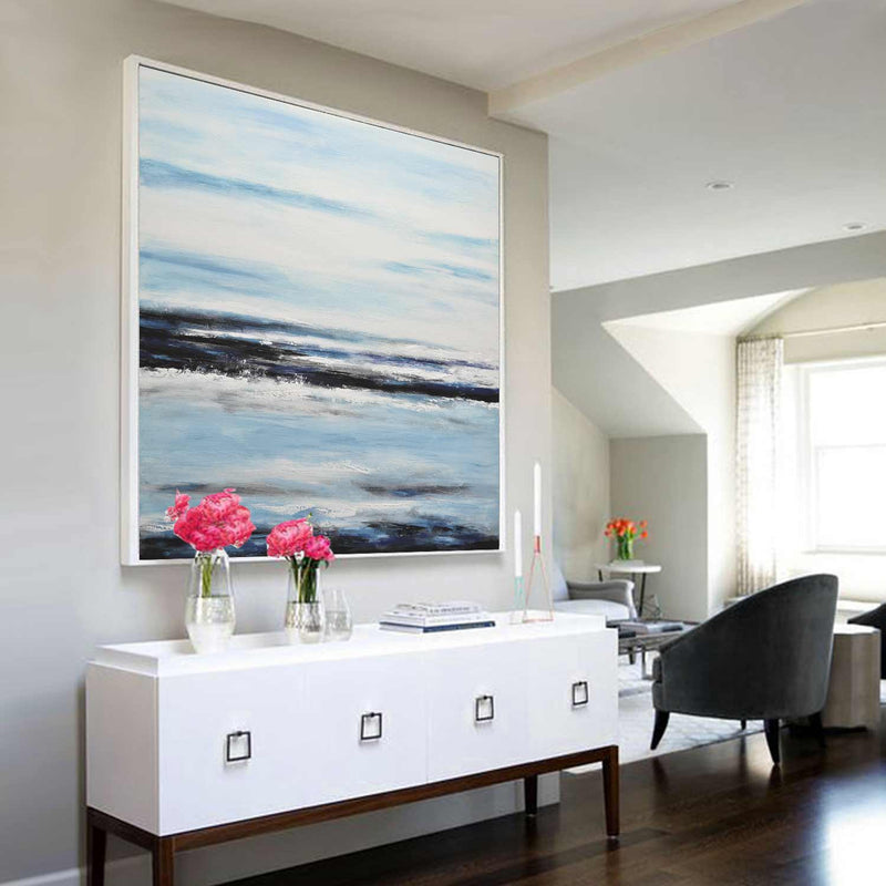 Impressionist Art On Canvas Oil Painting Blue American Artist Peaceful Picture