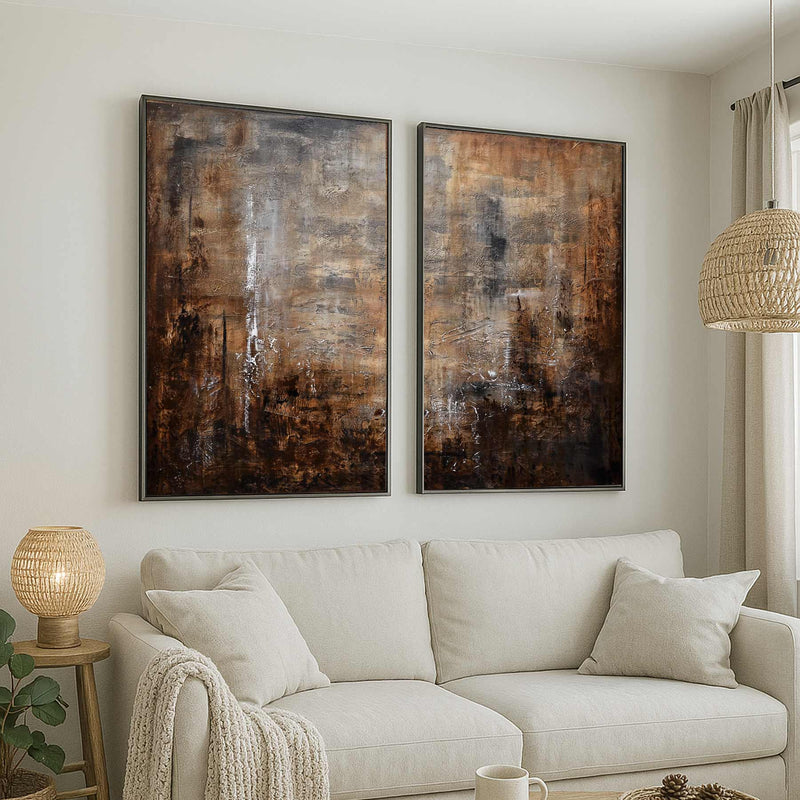 Diptych Paintings Brown Abstracts Set Of Two Panel Art