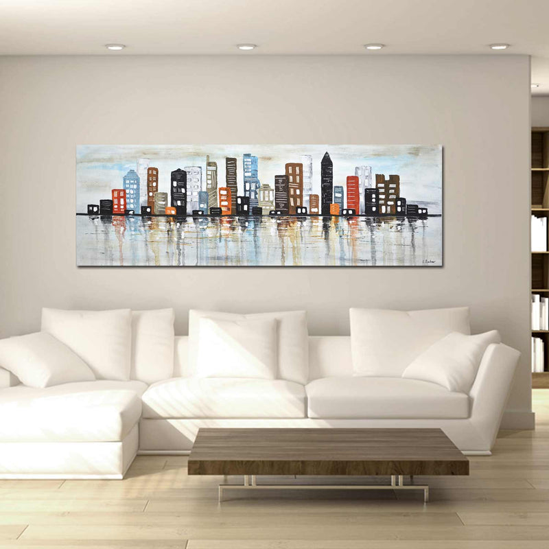 buildings Wide Architectural City Painting Earth Tone Colors Metropolitan Pop Art