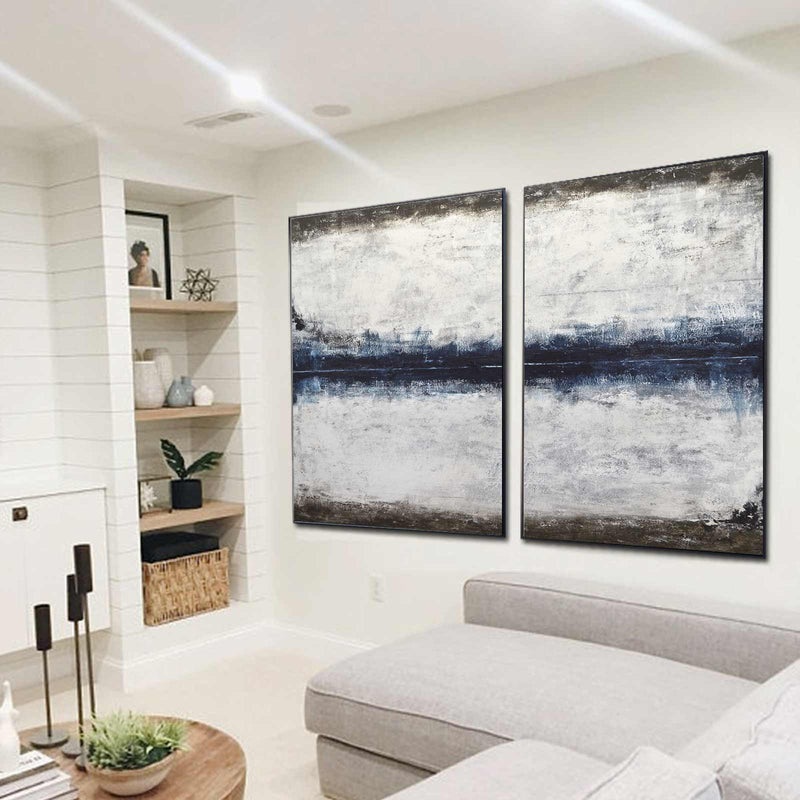 diptych Above Sofa Brown Black Modern Painting Muted