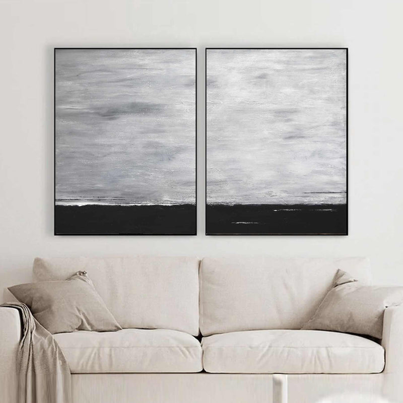 diptych Black Dark Landscape Paintings Monochrome Art